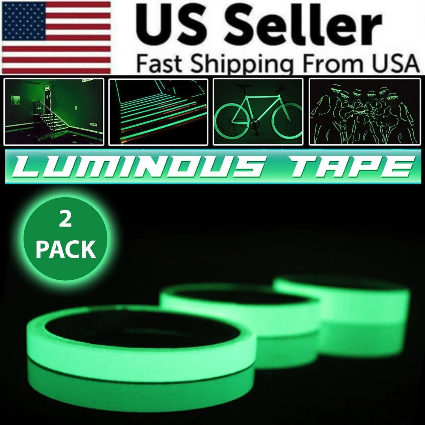 2PC  Glow In The Dark Adhesive Wall Sticker Tape