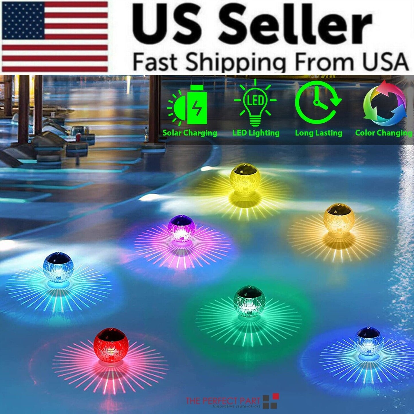 Solar Powered Floating Pool Lamp Rotating RGB LED