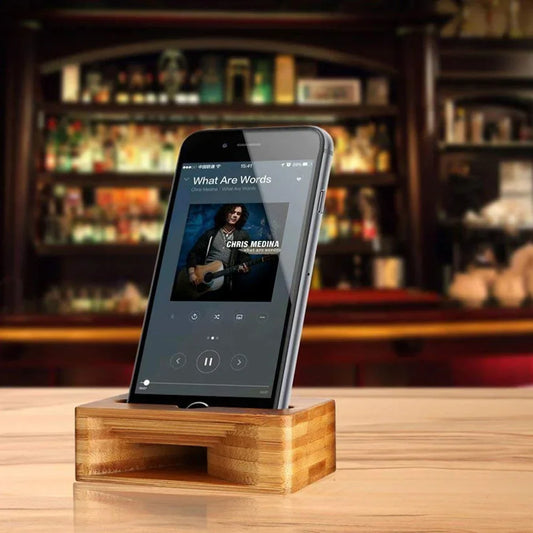 Wooden Sound Amplifier Stand Holder for Iphone, Natural Loudspeaker Mini Megaphone Cell Phone Stand (Square)